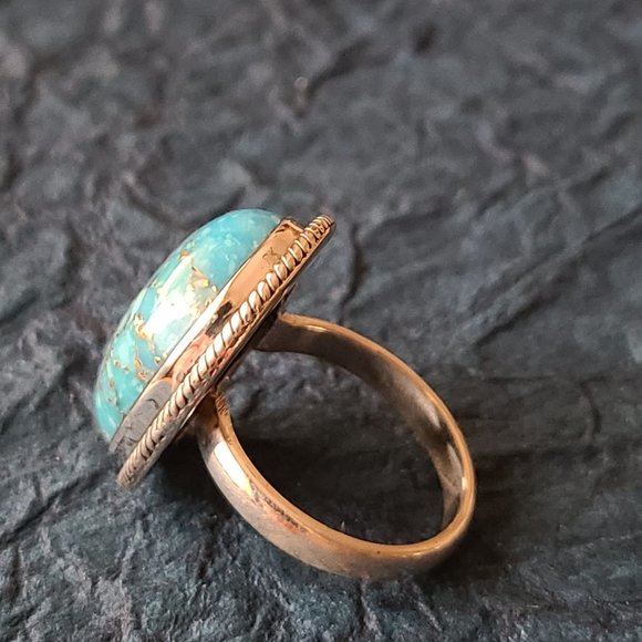 Turquoise chunky Ring Size 8 Sterling Silver-Turquoise Natural Stone - Picture 5 of 5